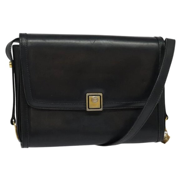 GUCCI Shoulder Bag Leather Black Gold Auth - Picture 1 of 16